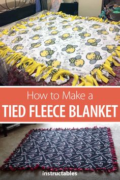 how to make a bed fleece blanket with bananas and pom - poms