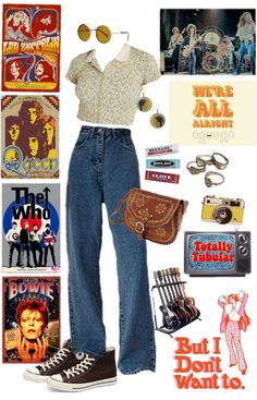 Retro Outfits 80s 90s, 70s 80s Retro Fashion, Denim Wide Leg Pants Outfit Aesthetic, Vintage Thrift Shop Aesthetic Outfit, 60s Outfit Ideas Spirit Week, Retro Outfits70s, 1960s Outfit Ideas 60s Style Casual, 70s 80s Aesthetic Outfits, 80s Inspired Outfits Aesthetic