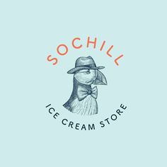 the logo for an ice cream store with a penguin wearing a hat and bow tie