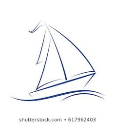 a sailboat is sailing in the ocean on a white background with blue lines and waves