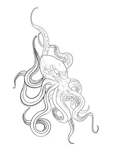 an octopus is drawn in black and white