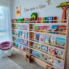 the children's bookshelf is made out of wood