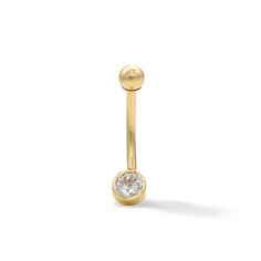 Slay the belly game with this classic CZ and 14k gold combo. Made in responsibly sourced 14K solid yellow gold for everyday wear. Stone: Cubic Zirconia Stone Size: 5 mm Gauge: 14 Tube Length: 7/16" Fits belly button piercings. Elegant 14k Yellow Gold Belly Rings, Yellow Gold Internally Threaded Belly Rings As Gift, Gold Belly Button Piercing, Gold Belly Button Ring, Belly Button Piercings, Gold Belly Button Rings, Bellybutton Piercings, Gold Belly Ring, Button Piercing