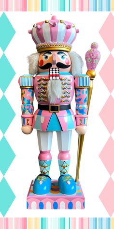 a colorful nutcracker with a crown on it's head and holding a cane