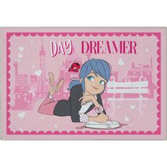 a cartoon character sitting at a table writing on a piece of paper with the words day dreaming