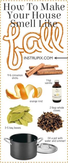 an image of how to make your house smell like bacon with cinnamon, orange peels and