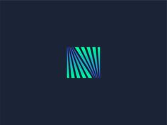 a blue and green logo on a dark background