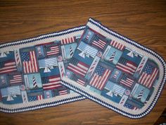 two place mats with american flags on them