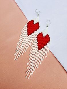 Earrings Boho Chic, Earrings Native American, Beaded Earrings Native, Red Heart Earrings, Native American Earrings, Native American Beaded Earrings, Brick Stitch Earrings, Earrings Turquoise, Native American Beading