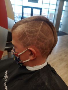 Side Shave Design Men, Boys Halloween Hair, Spiderweb Haircut, Spiderweb Hair Design, Boys Haircut With Design On Side, Spider Web Hair Design, Side Shave Design, Hair Designs For Boys, Boys Haircuts With Designs