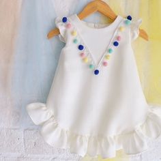 Defo will wear some colorful pompom in this summer🌈 🌈 Price: $16.99 Size: 9 Months - 3 Years Girls Summer Dress, Clothes Brand, Sewing Baby Clothes, Dress Children