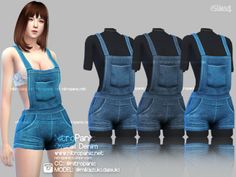 an image of a woman wearing denim overalls and short shorts with cutouts on the sides