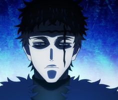 an anime character with black hair and blue eyes