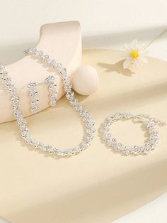 4pcs/set Luxury Zinc Alloy Rhinestone Decor Jewelry Set For Women For Wedding Party | SHEIN USA Elegant Rhinestone Sets For Parties, Elegant Party Sets With Rhinestones, Bling Jewelry Sets For Wedding, Silver Crystal Bridal Sets For Party, White Crystal Bridal Sets For Party, Party Crystal Bridal Sets With Rhinestones, Silver Bridal Sets For Party, Elegant Crystal Sets For Wedding, Silver Bridal Sets With Rhinestones For Party