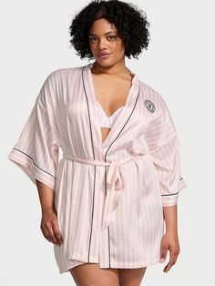 Wrap yourself in a little luxury with this glossy robe. The polished-yet-easygoing style is finished with piping detail and logo embroidery. Relaxed fit Tie waist Hits above knee Machine wash Imported Lingerie Catalog, Satin Kimono, Satin Short, 2024 Christmas, Women's Robe, Silk Robe, Womens Robes, Swimwear Cover Ups, Dream Board