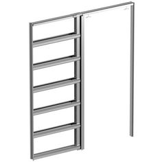 an open metal door with bars on the bottom and bottom, in front of a white background