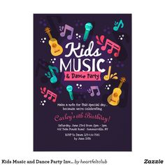 Dance Birthday Party, Music Birthday Party, Dance Party Invitations, Dance Party Birthday, July Desserts, Girl Birthday Party Invitations, Music And Dance, Fun Invitations, Kids Music