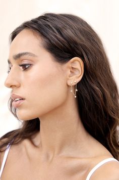 18kt gold plated Brass CZ Double Piercing, Crystal Dangle Earrings, Clear Crystals, Clear Crystal, 18k Gold, Gold Plate, Dangle Earrings, Plating, Brass