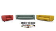 three different colored couches and one is white