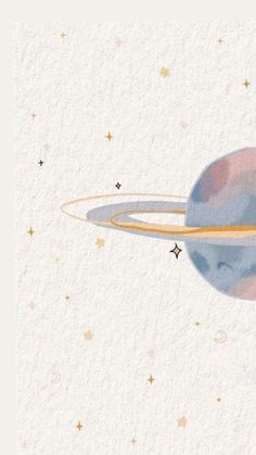 a watercolor painting of the planet saturn with stars around it and an inscription that reads,