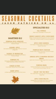 the seasonal cocktail menu for seasonal cocktails