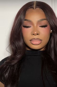 Make Up Ideas Baddie, Masquerade Makeup Looks, Brown Glam Makeup Looks, Natural Glam With Red Lip, Birthday Makeup Dark Skin, Pink Makeup Look Black Women, Soft Girl Makeup For Black Women, Make Ideas For Black Women, Soft Glam Baddie Makeup