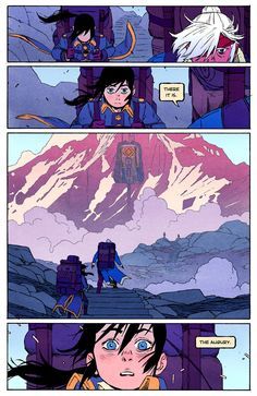 a comic strip with an image of a woman in front of a mountain