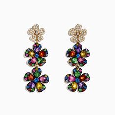 Effy Watercolors 14K Yellow Gold Multi Sapphire Flower Earrings Multicolor Flower Charm Drop Earrings, Yellow Gold Flower Earrings For Party, Elegant Multicolor Flower-shaped Earrings, Multi Sapphire, Effy Jewelry, Yellow Stone, Jewelry Stand, Gold Yellow, Flower Earrings