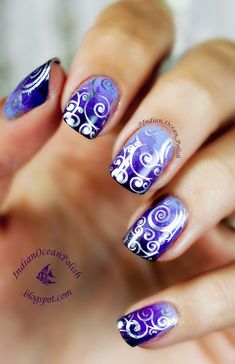 swirl moyou suki stamping swirls stamped marbled gradient bodyartguru Swirl Nail Art, Swirl Nails, Marble Nail Art, Blue Nail Art, Her Nails, Ombre Nail Designs, Super Nails, Stamping Nail Art, Gradient Nails