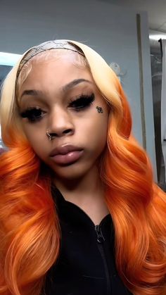 Orange Wigs For Black Women, Orange Wigs, Matching Outfits Best Friend, Slick Hairstyles, Orange Hair, Baddie Outfits Casual, Wigs For Black Women, Ombre Hair, Baddie Outfits