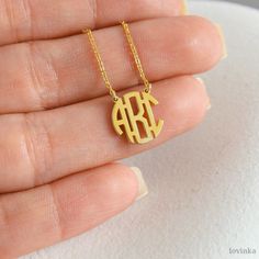 14K SOLID GOLD Dainty Monogram Necklace ❤️Finish:14K SOLID GOLD, Sterling Silver,14K Gold,Rose Gold ❤️Nickel Free ❤️Tarnish Resistant ❤️High Quality Materials ► HOW TO ORDER; Please select your preffered material and initials from the menu while adding to card. T U R N ∙ A R O U N D ∙ T I M E * All items are custom made to order. Our turn around time is about 4 -6 business days. This can change during peak seasons. Please check our home page for the most current times. ❤️Please contact me for fu Gold Monogram Initial Necklace For Formal Occasions, Gold Monogram Initial Necklace For Formal Events, Gold Initial Pendant Jewelry With Hallmark, Gold Initials Name Necklace For Anniversary, Gold Monogram Necklace For Mother's Day, Gold Monogram Jewelry For Mother's Day, Personalized Gold Necklaces For Bridesmaid Gift, Personalized Gold Necklace For Bridesmaid Gift, Gold Monogram Name Necklace For Personalized Gift