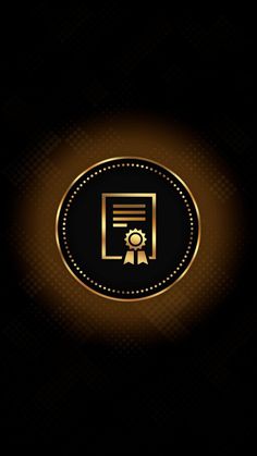 a black and gold background with a round button