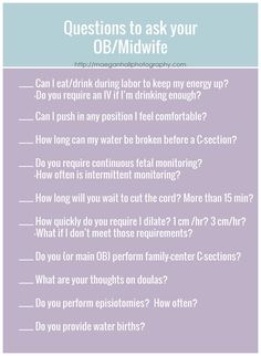 questions to ask your ob / midwife