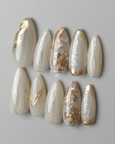 Cute 2024 Nails, Nails Design Wedding, Nail Art Mariage, Wedding Nails Ideas, White Nails With Gold, Bridal Nails Designs, Fancy Nail Art, Tato Henna, Fancy Nails Designs