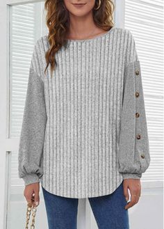 Color:Grey;Size:M;Size:XL;Size:XXL;Package Contents:1 X Sweatshirt;Occasion:Other;Style:Casual; Neck Ideas, Boutique Style Outfits, Half Sleeve Shirts, Fashion Tops Blouse, Button Long Sleeve, Lovely Tops, Round Neck Sweatshirts, Solid & Striped, Long Sleeve Sweatshirt