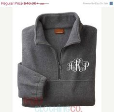 Monogrammed Pullover  Stay warm and stylish in new fall clothing with our UNISEX fit Adult Monogram pullover fleece jacket you too can add some monogrammed style to your wardrobe! We will personalize your quarter zip pull-over with a your monogram, a single letter or choose name/ text in the style font and color you prefer. 🧥FEATURES: This monogrammed pullover jacket features: Unisex Over-sized fit ------ STRONGLY recommend to size down at least 1 size ------ see size chart in photos 100% spun soft polyester fleece with finished non pill on face Front pockets Dyed to match zippers and zipper pull Front yoke Non roll elastic cuffs at wrists Bottom hem with inside casing with draw cord and toggles Mid weight fleece highly breathable 🛒HOW TO ORDER: 1. Select the desired jacket color from th Monogram Pullover, Pullover Half Zip, Half Zip Jacket, Quarter Zip Fleece, Half Zip Pullover, Pullover Jacket, Quarter Zip Pullover, Our Lady, Passion For Fashion