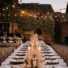 Romantic wedding in Tuscany, Italy - wedding reception - candles - greenery - fairy lights - venue - location Tuscan Wedding Theme Rustic Italian, Small Tuscany Wedding, Old Italian Wedding Aesthetic, Tuscan Wedding Reception, European Summer Wedding, Cobblestone Wedding, Small Wedding Aesthetic, Tuscan Wedding Theme, Rustic Italian Wedding