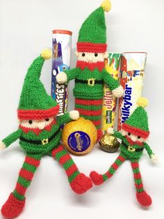 Christmas Elf Smartie tube, chocolate orange etc Knitting pattern by ayrshire knits Ferrero Rocher Covers Knitting Patterns Free, Chocolate Orange Covers Knitted Free, Christmas Knitting Patterns Free Xmas, Ferrero Rocher Christmas, Free Christmas Knitting Patterns, Xmas Crochet