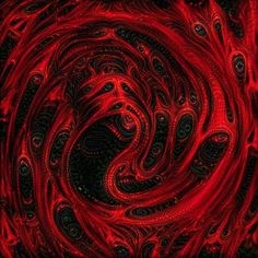 an abstract red and black background with lots of swirly shapes in the shape of a spiral