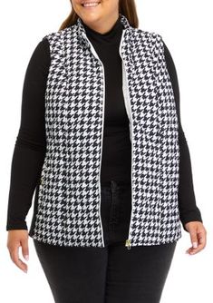 This side-ribbed vest from Kim Rogers features on-seam pockets with snap closure. | Kim Rogers Women's Plus Size Side Rib Vest, Black, 3X Black Puffer Vest, Plaid Vest, Kim Rogers, Puffer Vest, White Fashion, Womens Vest, Jacket Style, About Me, Vest Jacket