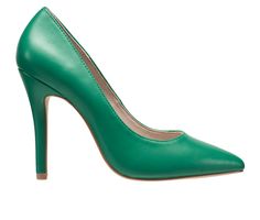 Smooth synthetic upper, Easy slip-on entry, Approx. 3 inch heel, Classic pointed toe, Padded footbed, Durable outsole | Women's French Connection Sierra Pumps in Dark Green Size 8.5 3 Inch Heels, Shoe Carnival, French Connection, Pump Shoes, Women's Pumps, Pumps Heels, Dark Green, Pu Leather, Slip On