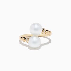 14K Yellow Gold Fresh Water Pearl and Diamond Bypass Ring Bypass Ring, Effy Jewelry, Fresh Water, Round Diamonds, Freshwater Pearls, Yellow Gold, Yellow, Gold