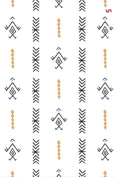 an abstract pattern with black and orange colors on a white background that is very similar to native american art