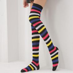 Color: 4, Size: One Size Striped Gloves, Striped Knee High Socks, Thigh High Stocking, Rainbow Socks, Over Knee Socks, Knee High Stockings, Thigh High Socks, Thigh High Stockings, Long Socks