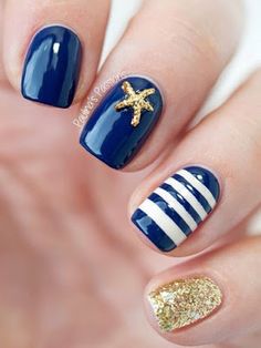 Navy Blue Nautical Beach Nails | Follow @ashersocrates for Acrylic Nail Art Essentials. Sailor Nails, Summer Nails Diy, Cruise Nails, Nautical Nails, Summer Nails Beach, Gel Nail Design, Summer Nails Colors, Acrylic Nail Art