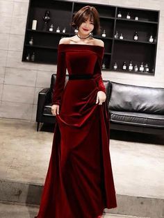 Fabric Velour Embellishment Sash Hemline/Train Floor-Length Silhouette Sheath / Column Neckline Bateau Sleeve Length Long Sleeve Fully Lined Yes Petticoat Required No Built-in Bra Yes Occasion Formal Evening, Prom Note Dress only; petticoat not included. Weight 1kg डिजाइनर कपड़े, Red Dress Long, Velvet Dress Long, Red Dresses Classy, Long Sleeve Evening Dresses, فستان سهرة, Maxi Robes, Maxi Dress Evening, Evening Dresses Long