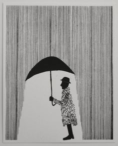 a drawing of a person holding an umbrella