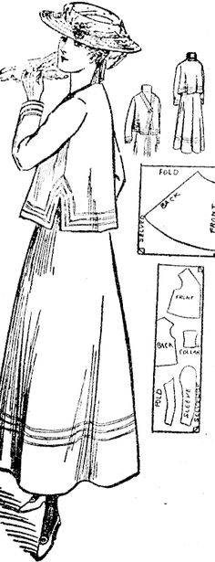 A simple linen costume Alexandra Herald and Central Otago Gazette , Issue 1021, 22 March 1916, Page 2 1920s Skirts, 1900’s Fashion, Edwardian Day Dress, Everyday Steampunk, Vintage Sewing Patterns Free, Historical Patterns, Historical Sewing, Simple Linen, Central Otago