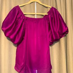 Entro Off The Shoulder Purple Blouse Never Worn Length Is 18 1/2” Pit To Pit Is 17” Smoke Free Home Can Be Worn On Shoulders As Well Elegant Off-shoulder Tops For Daywear, Spring Silk Off-shoulder Blouse, Off-shoulder Silk Blouse For Spring, Silk Padded Short Sleeve Blouse, Pink Silk Tops For Daywear, Silk Pink Tops For Night Out, Pink Silk Top For Night Out, Pink Silk Tops For Night Out, Silk Padded Blouse With Short Sleeves