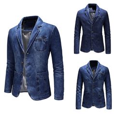 Product Description * Item:Men's Youth Casual Fashion Denim Suit Jacket Trendy Outdoor Coats Top Party * Condition: 100% Brand New * Color:blue * Size:Asian M-4XL * Package:1pc Coats (without any accessories ）    Please note: 1.Please allow a little error due to manual measurement. 2.The color maybe a little difference because of the light,screen reflection etc. 3.If you are not sure what size to choose, you can tell us your height and weight, we will recommend the right size for you. Shipping 1 Casual Slim Fit Single Breasted Blazer, Slim Fit Single Breasted Outerwear For Spring, Casual Slim Fit Spring Blazer, Slim Fit Blazer With Pockets For Fall, Casual Slim Fit Blazer For Fall, Casual Slim Fit Long Sleeve Blazer, Blue Denim Jacket With Lapel Collar For Fall, Dark Wash Cotton Blazer With Pockets, Slim Fit Fall Blazer With Pockets